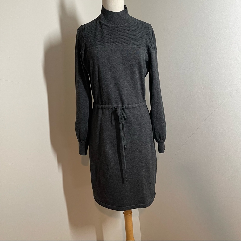 Calvin Klein Women’s Dark Grey - SZ M - Textured Tie Waist Knit Sweater Dress